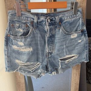 Levi's 501 Light Blue Distressed Denim Cutoff Shorts